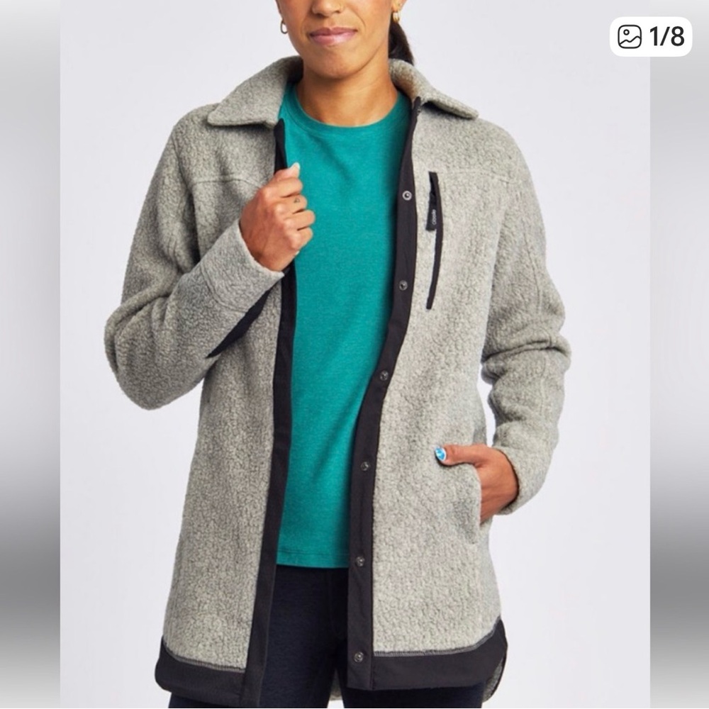 oiselle PNW Grey Teddy Shacket with Black Trim